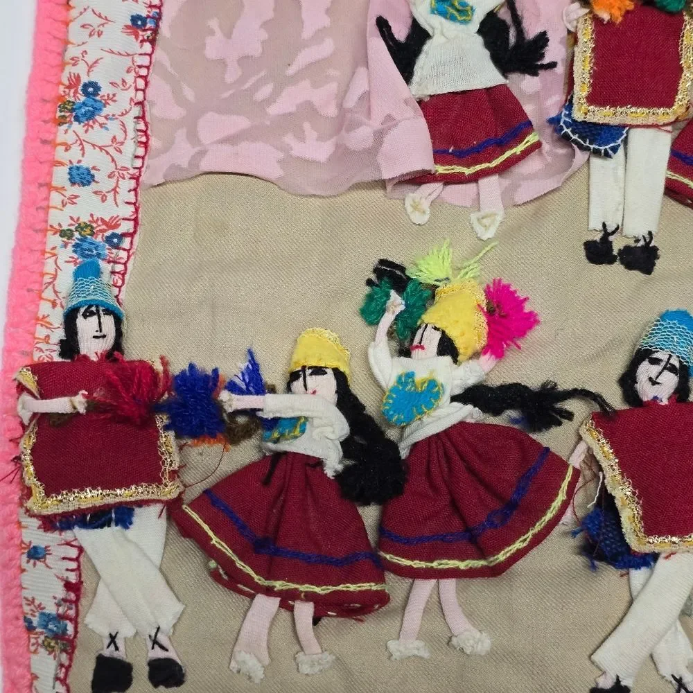Peruvian Folk Art Handmade Embroidery Wall Tapestry National Dances Vintage 3D